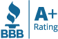 Better Business Bureau logo with our A+ rating