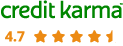 Credit Karma logo with our 4+ star rating